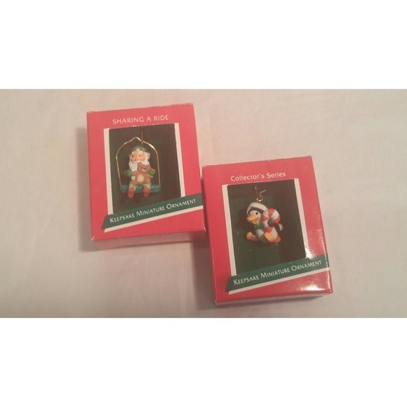 Hallmark Miniature Ornaments PENGUIN PAL and Sharing A Ride Both 1989 Vtg - Picture 1 of 3